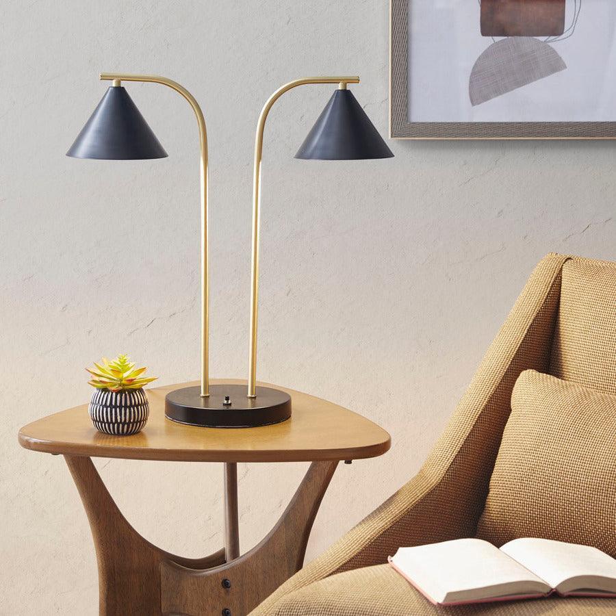 Olliix.com Table Lamps - Bower Table Lamp With Two Lights Black Base & Black Shade
