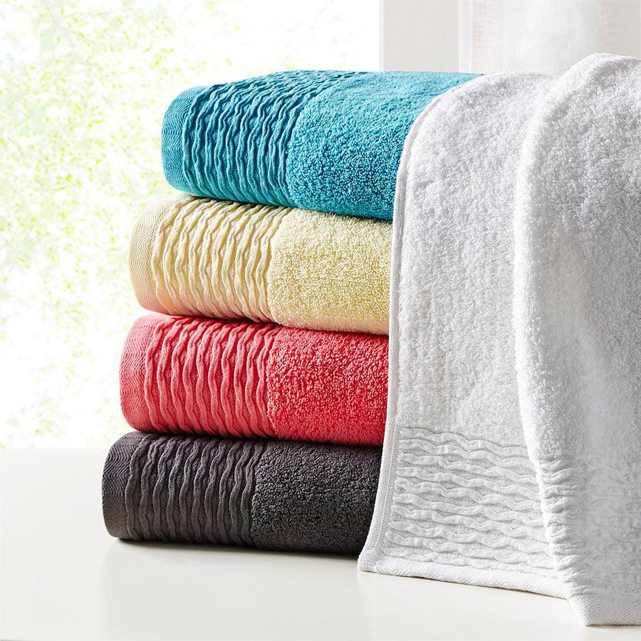 Olliix.com Bath Towels - Breeze Jacquard Wavy Border Zero Twist Cotton Towel Set White