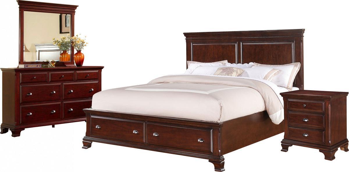 Elements Bedroom Sets - Brinley Cherry King Storage 4PC Bedroom Set