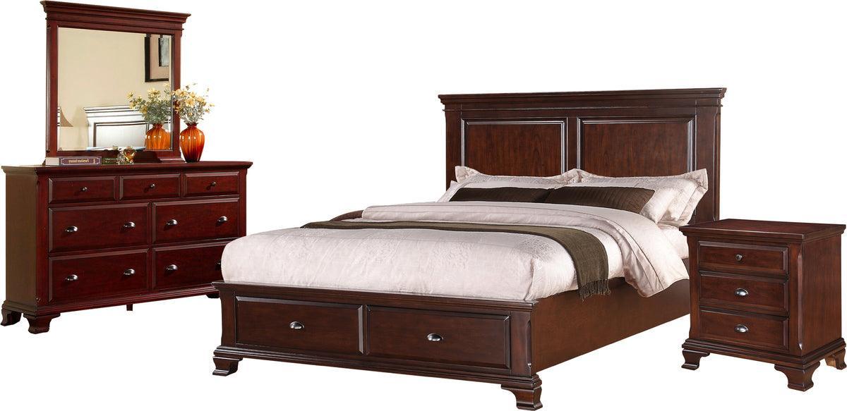 Elements Bedroom Sets - Brinley Cherry Queen Storage 4PC Bedroom Set