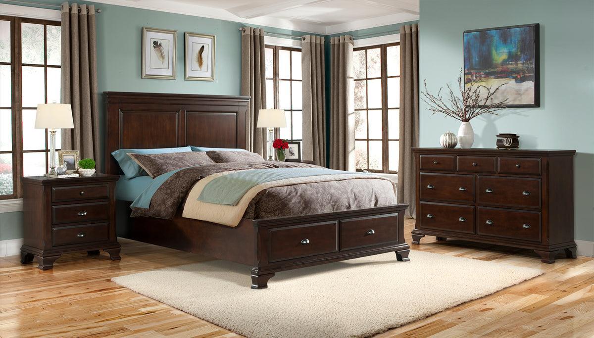 Elements Bedroom Sets - Brinley Cherry Queen Storage 4PC Bedroom Set