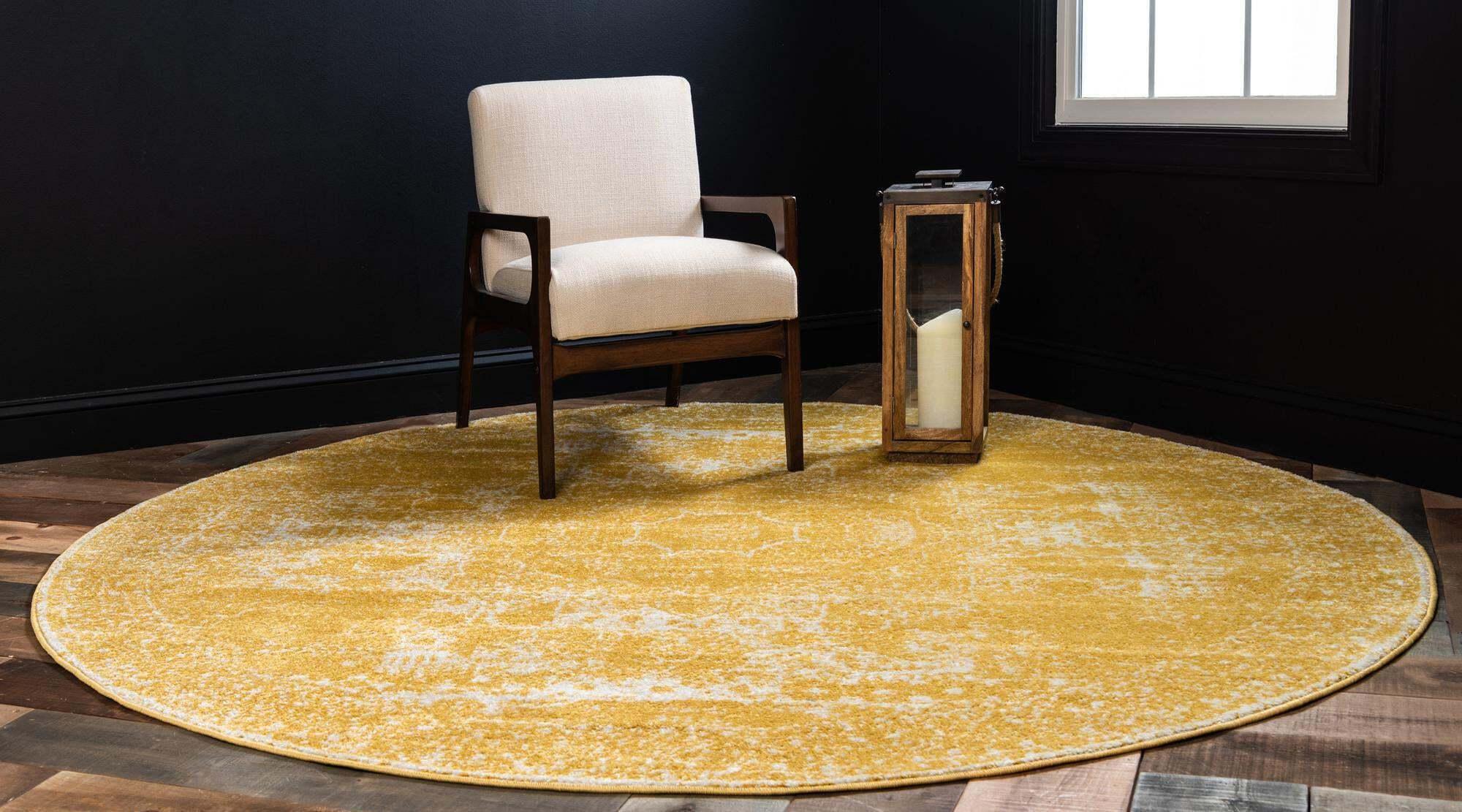 Unique Loom Indoor Rugs - Bromley Transitional 5' x 5' Round Rug Yellow