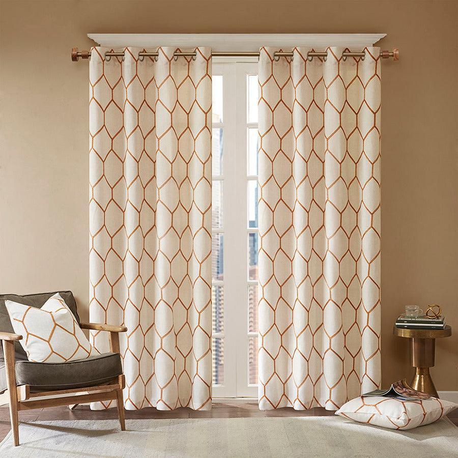 Olliix.com Curtains - Brooklyn Modern/Contemporary Metallic Geo Embroidered Window Panel 50x95" Spice