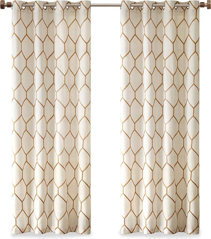 Olliix.com Curtains - Brooklyn Modern/Contemporary Metallic Geo Embroidered Window Panel 50x95" Spice