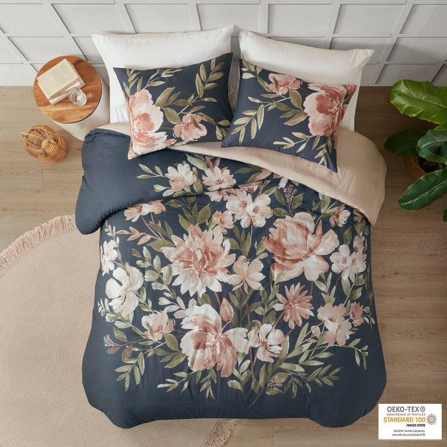 Olliix.com Duvet & Duvet Sets - Camillia Shabby Chic 3 Pc Cotton Duvet Cover Set Full/ Queen Navy