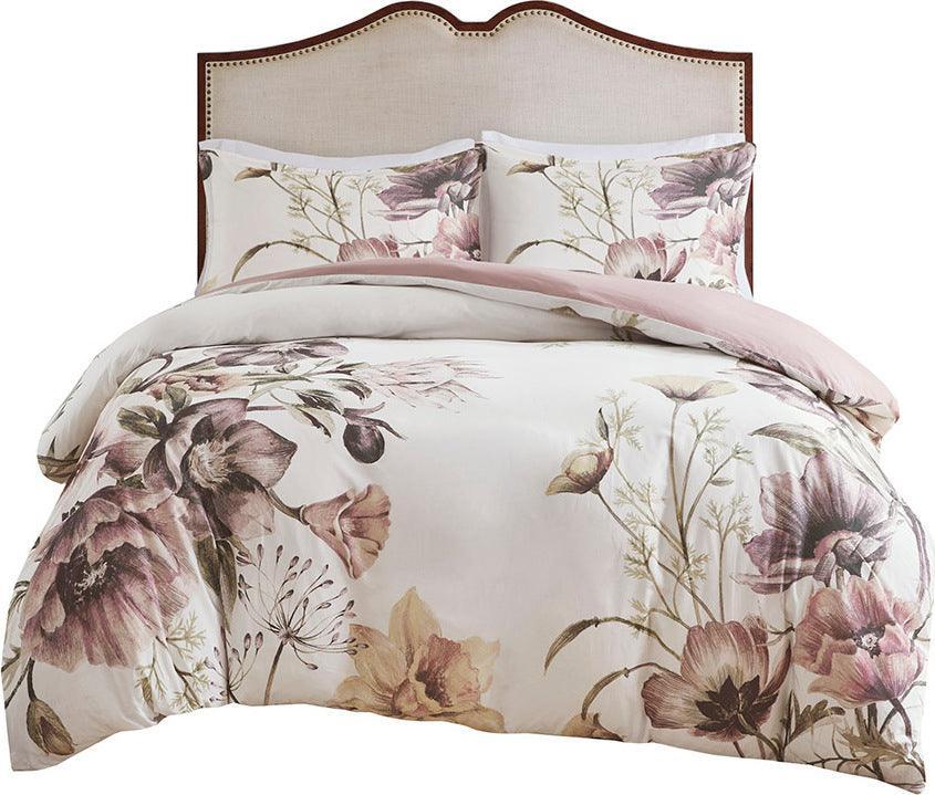 Olliix.com Duvet & Duvet Sets - Cassandra Shabby Chic 3 Piece Cotton Printed Duvet Cover Set King/ Cal King Blush