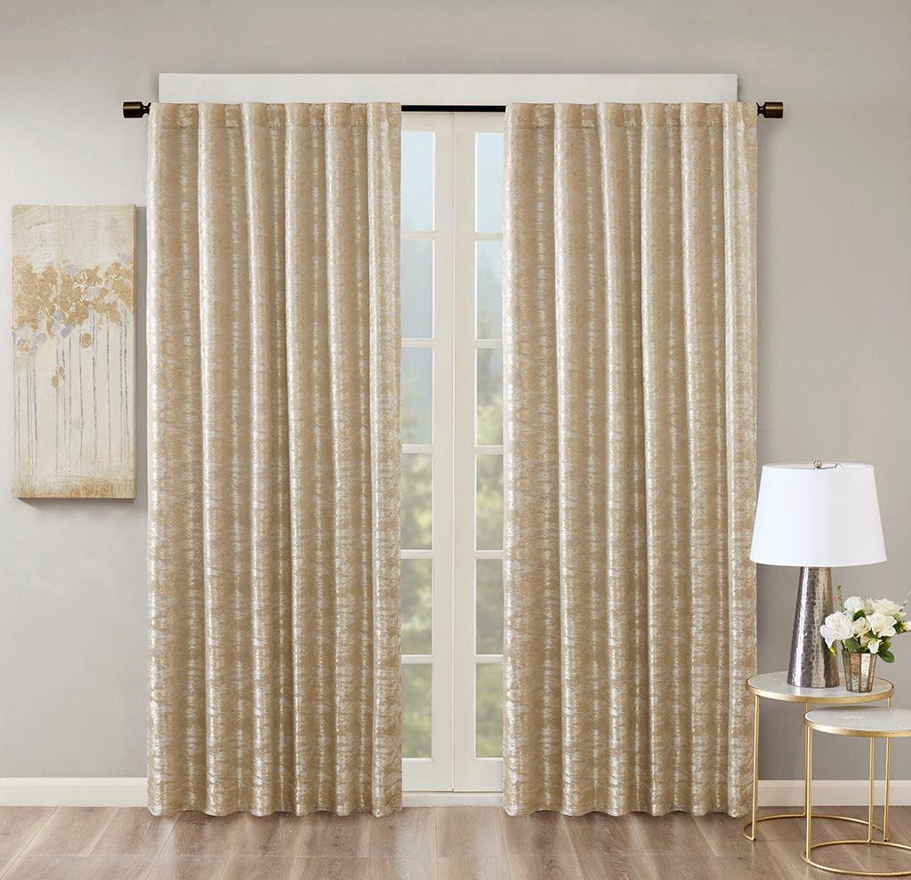 Olliix.com Curtains - Cassius 84 H Marble Jacquard Total Blackout Rod Pocket/Back Tab Curtain Panel Gold