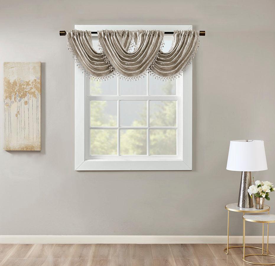 Olliix.com Curtains - Cassius Marble Jacquard Rod Pocket/Back Tab Valance Embellished Trim Silver