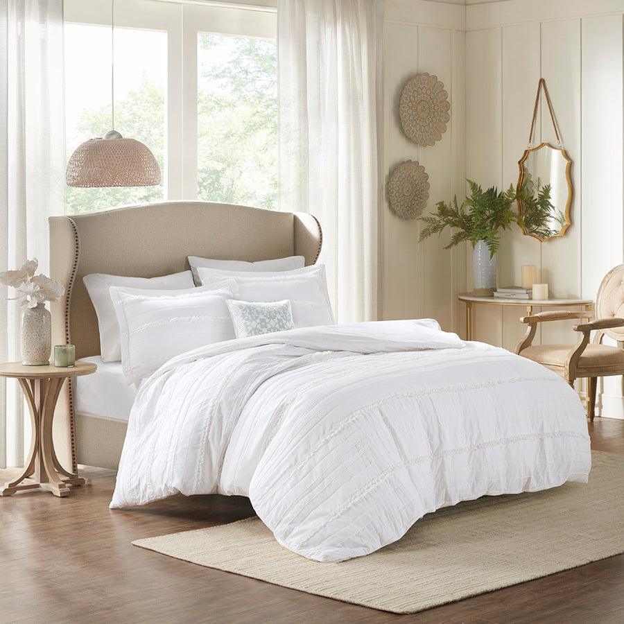 Olliix.com Duvet & Duvet Sets - Celeste Shabby Chic 4 Pc 2-in-1 Duvet Set Full/Queen White