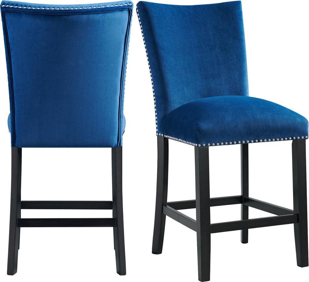 Elements Barstools - Celine Blue Velvet Counter Height Chair Set Blue