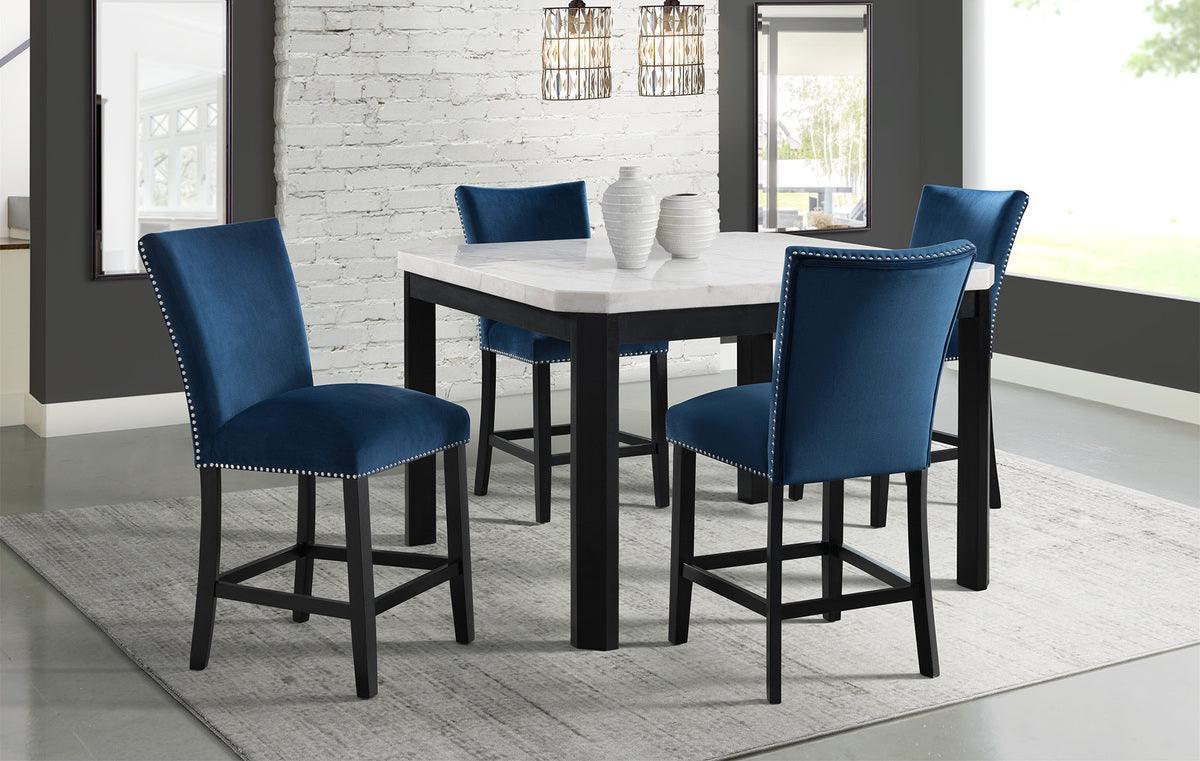 Elements Barstools - Celine Blue Velvet Counter Height Chair Set Blue