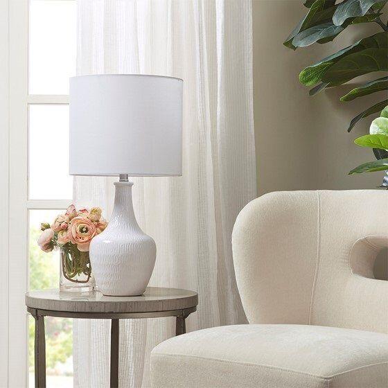 Olliix.com Table Lamps - Celine Ceramic Vase 26" Table Lamp White