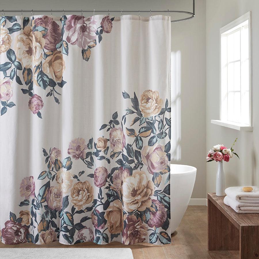 Olliix.com Shower Curtains - Charisma Cotton Floral Printed Shower Curtain Ivory