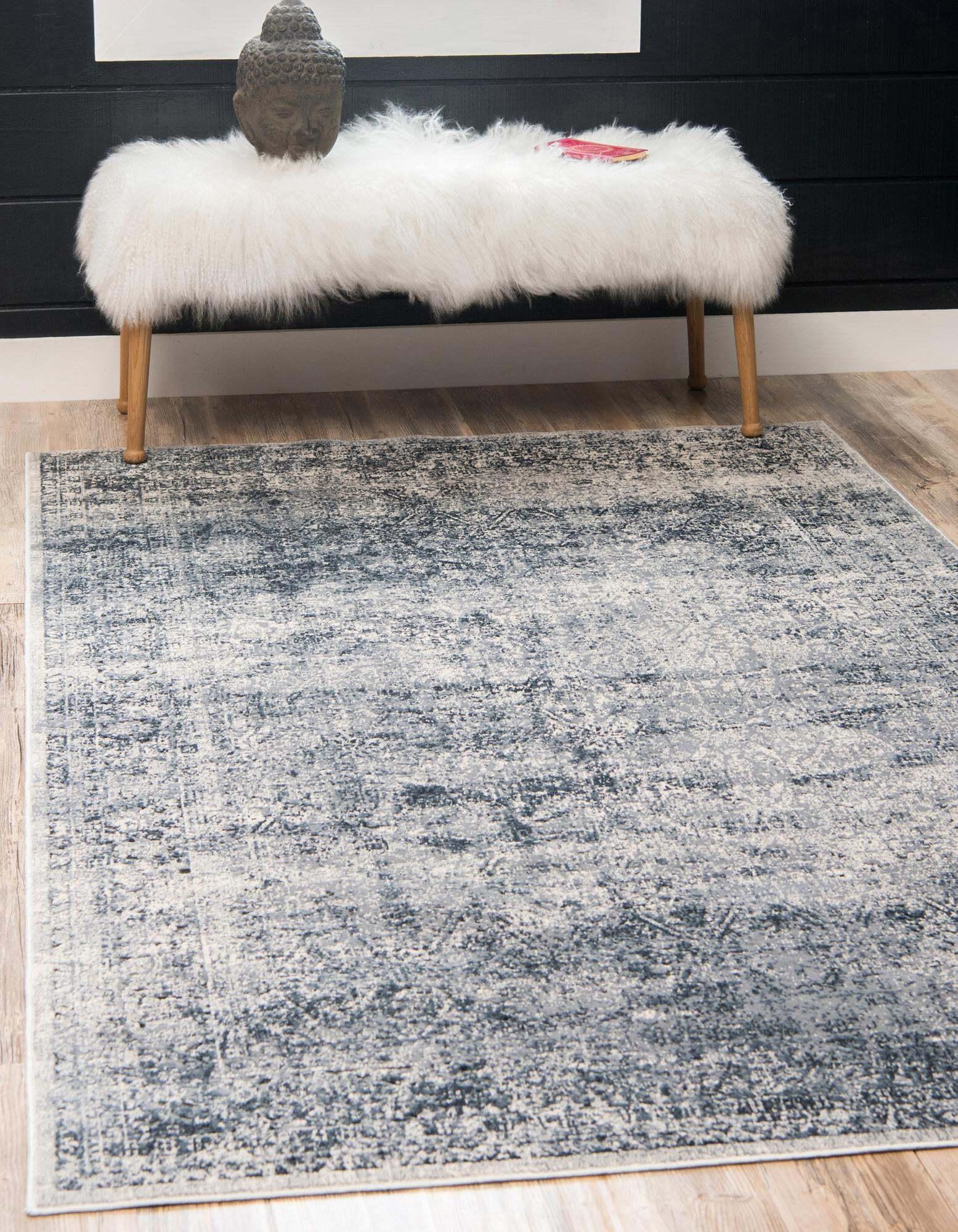 Unique Loom Indoor Rugs - Chateau Border Rectangular 8x10 Rug Navy Blue & Beige