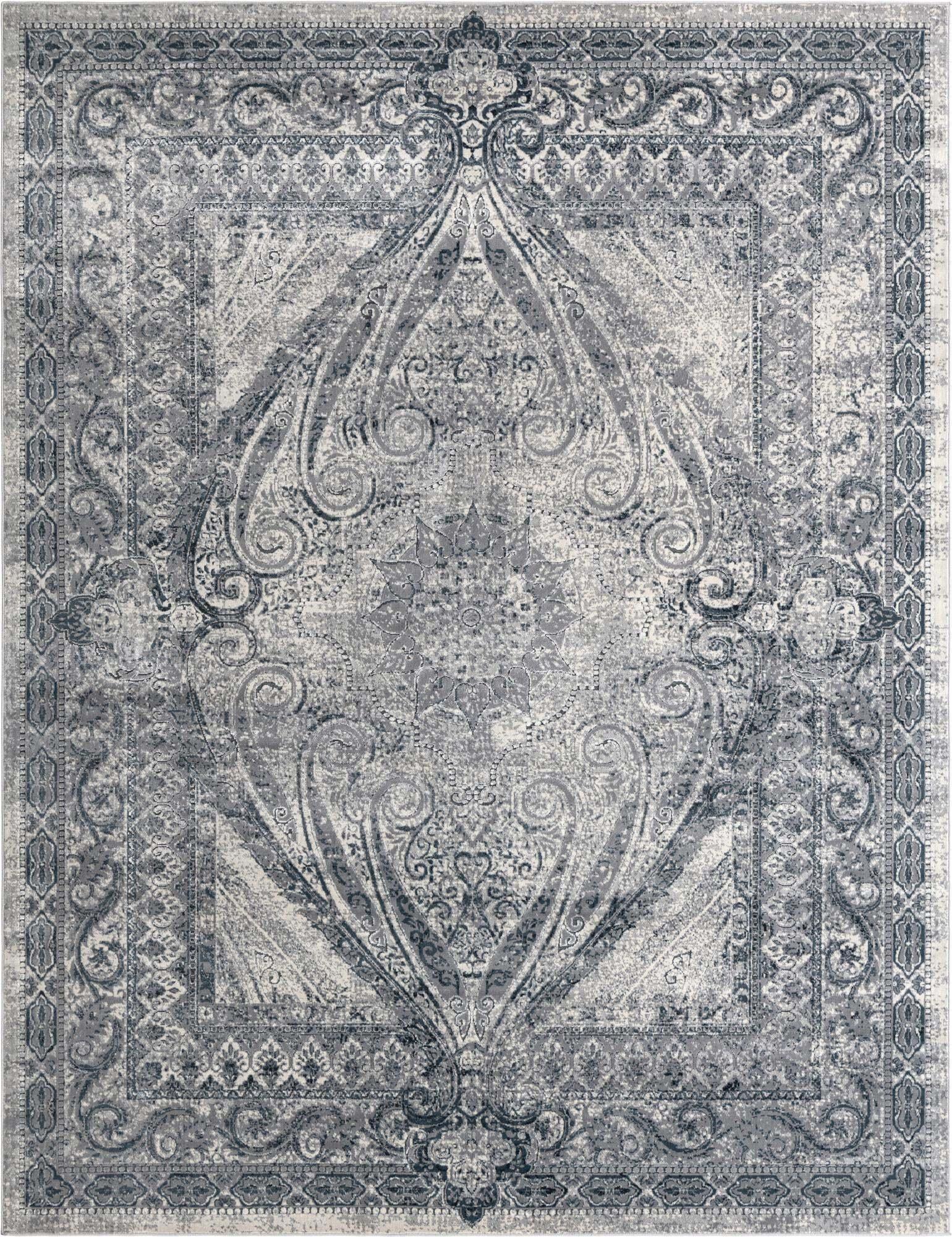 Unique Loom Indoor Rugs - Chateau Border Rectangular 8x10 Rug Navy Blue & Ivory