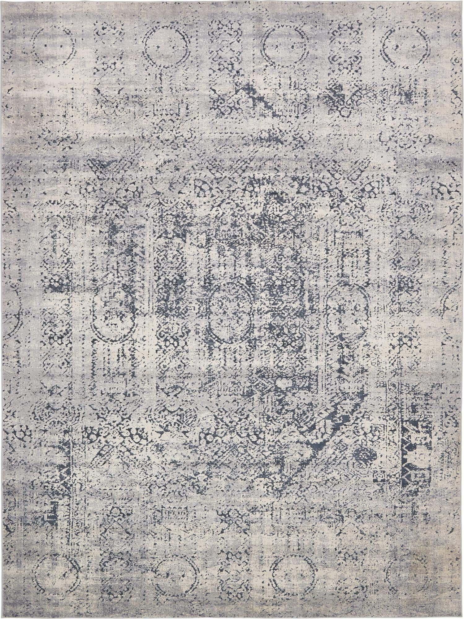Unique Loom Indoor Rugs - Chateau Medallion Rectangular 9x12 Rug Navy Blue & Beige
