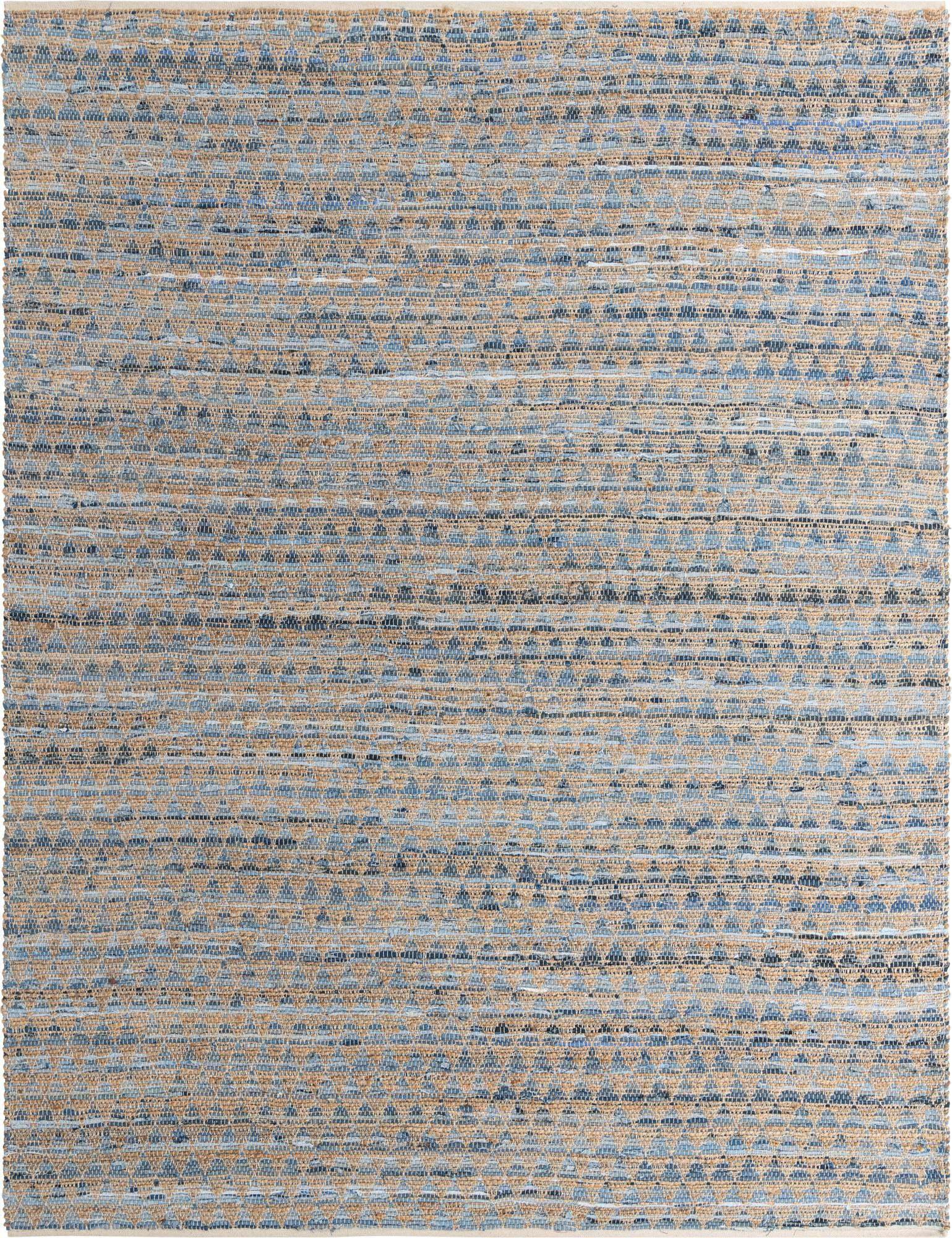 Unique Loom Indoor Rugs - Chindi Jute Geometric Rectangular 9x12 Rug Blue & Natural
