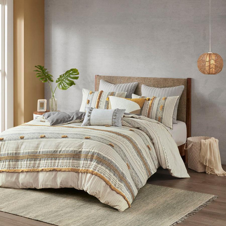 Cody King/California King 3 Piece Cotton Duvet Cover Set Gray & Yellow