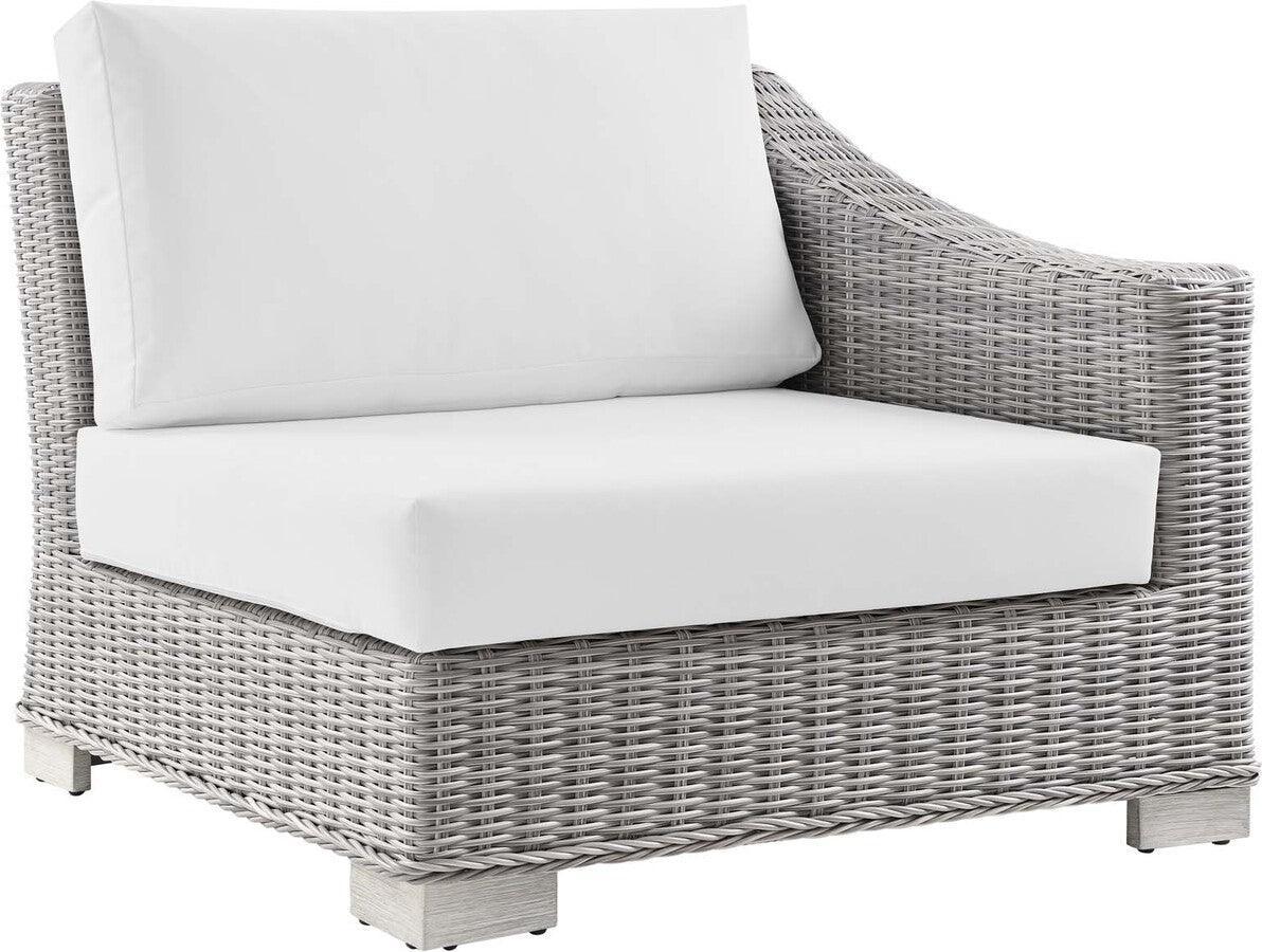 Modway Outdoor Chairs - Conway Outdoor Patio Wicker Rattan Right-Arm Chair Light Gray White