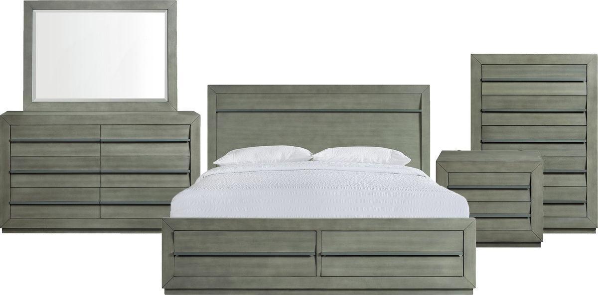 Elements Bedroom Sets - Cosmo King Storage 5Pc Bedroom Set In Grey