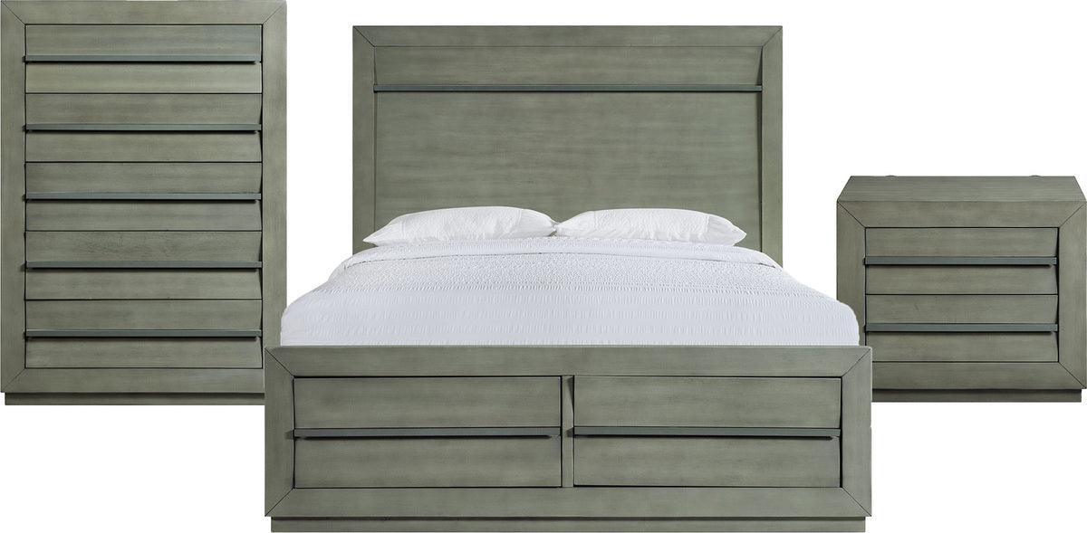 Elements Bedroom Sets - Cosmo Queen Storage 3Pc Bedroom Set In Grey