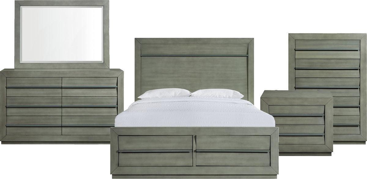 Elements Bedroom Sets - Cosmo Queen Storage 5Pc Bedroom Set In Grey