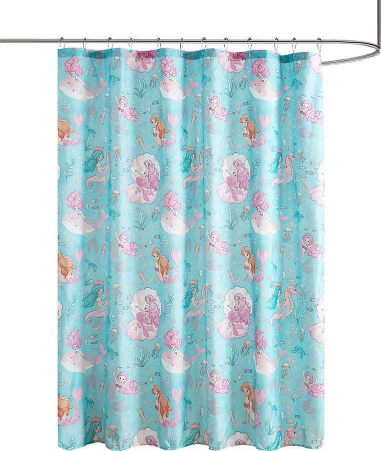 Olliix.com Shower Curtains - Darya Printed Mermaid Shower Curtain Aqua & Pink
