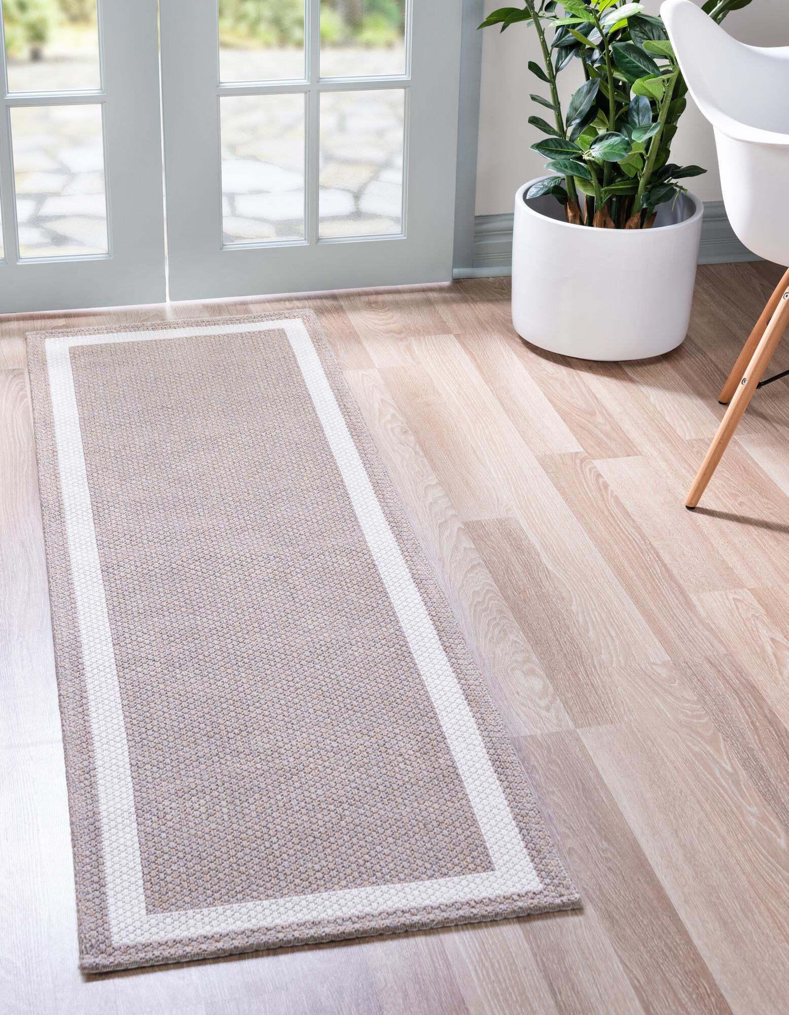 Unique Loom Indoor Rugs - Decatur Border 6 Ft Runner Rug Taupe & Ivory