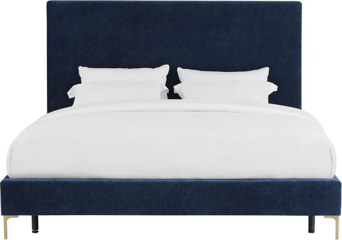 Tov Furniture Beds - Delilah Navy Textured Velvet Bed in Queen