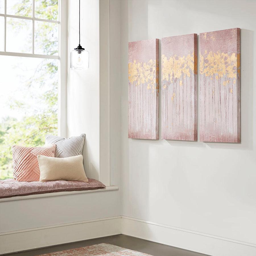 Olliix.com Wall Paintings - Dewy Forest Abstract Gel Coat Canvas with Metallic Foil Embellishment 3 Piece Set Blush