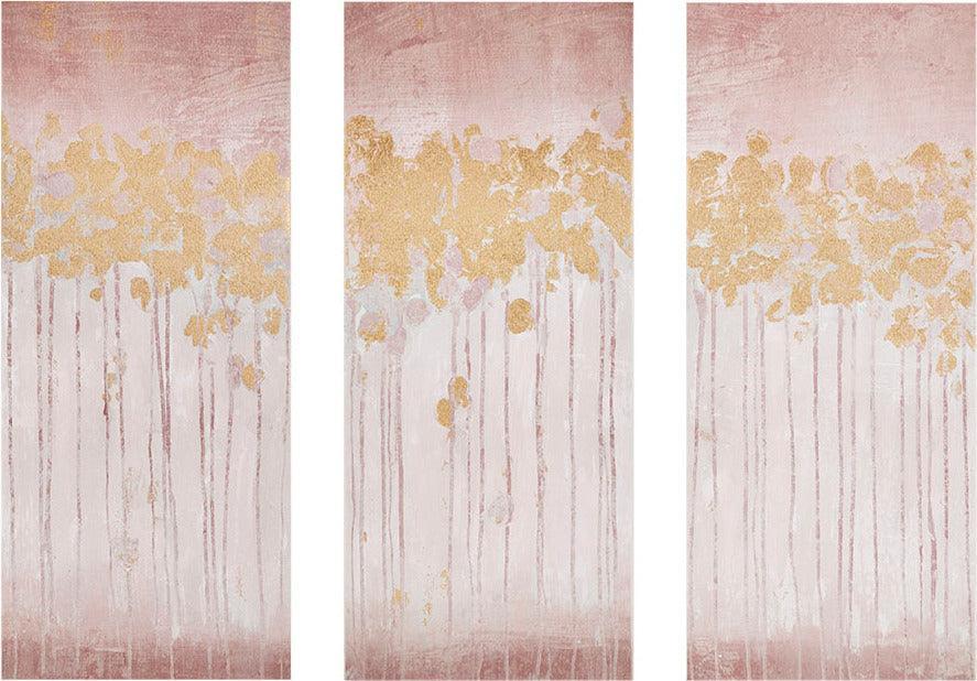 Olliix.com Wall Paintings - Dewy Forest Abstract Gel Coat Canvas with Metallic Foil Embellishment 3 Piece Set Blush