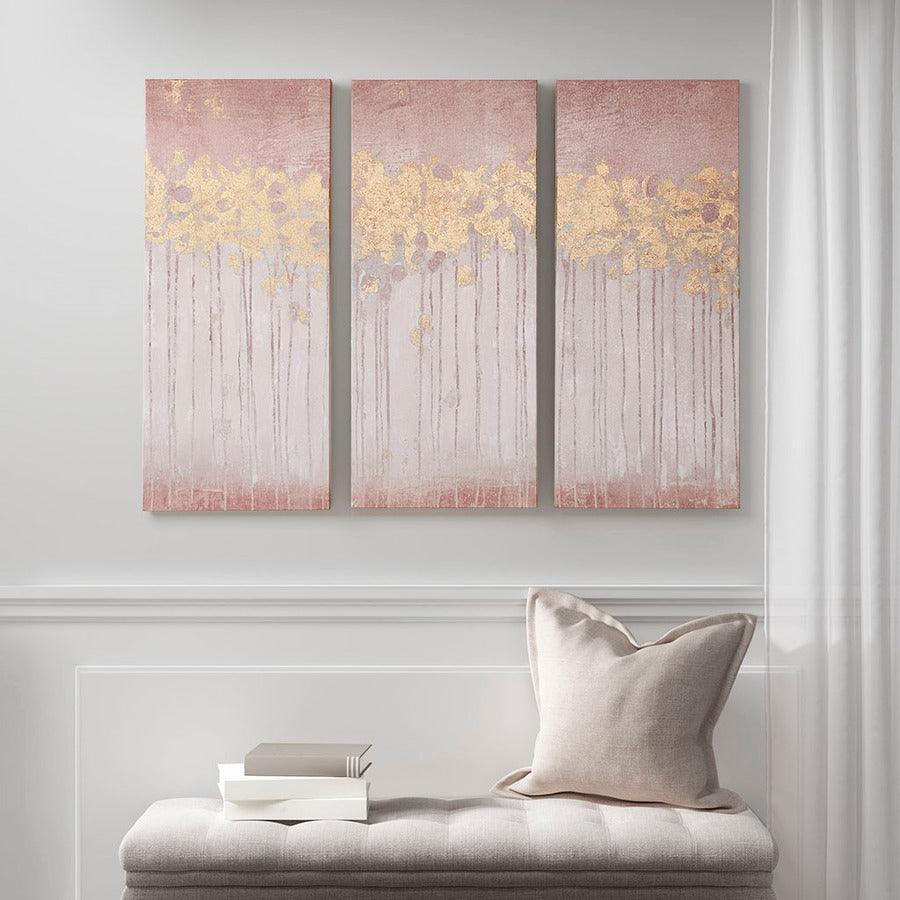 Olliix.com Wall Paintings - Dewy Forest Abstract Gel Coat Canvas with Metallic Foil Embellishment 3 Piece Set Blush