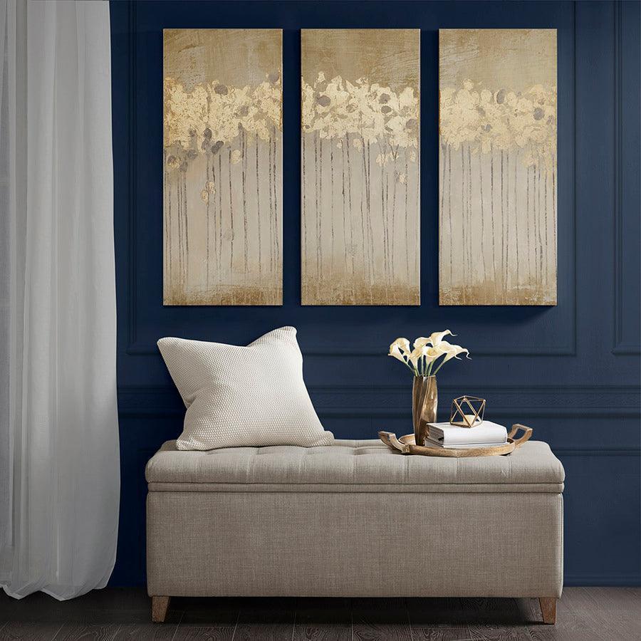 Olliix.com Wall Paintings - Dewy Forest Abstract Gel Coat Canvas with Metallic Foil Embellishment 3 Piece Set Taupe