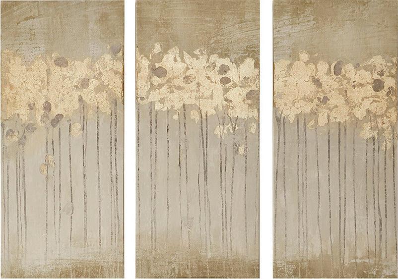 Olliix.com Wall Paintings - Dewy Forest Abstract Gel Coat Canvas with Metallic Foil Embellishment 3 Piece Set Taupe