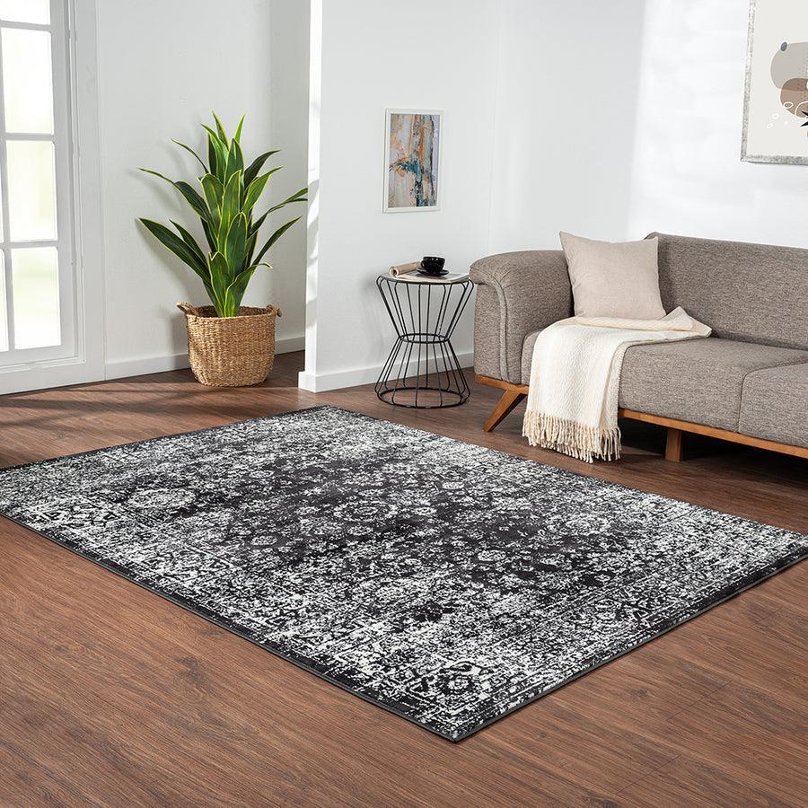 Black and cream area on sale rug