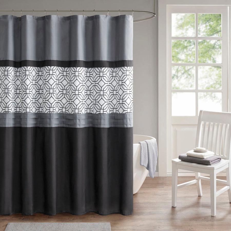 Olliix.com Shower Curtains - Donnell Embroidered and Pieced Shower Curtain Black & Grey