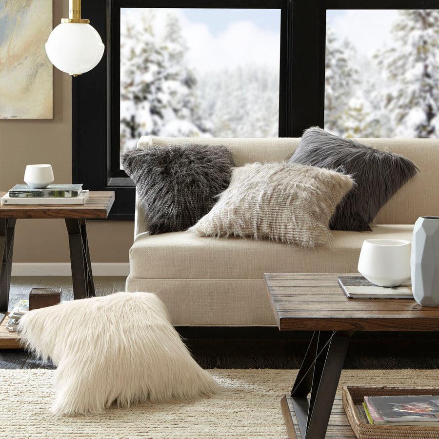 Olliix.com Pillows - Edina Contemporary Faux Fur Square Pillow 20"W x 20"L Natural