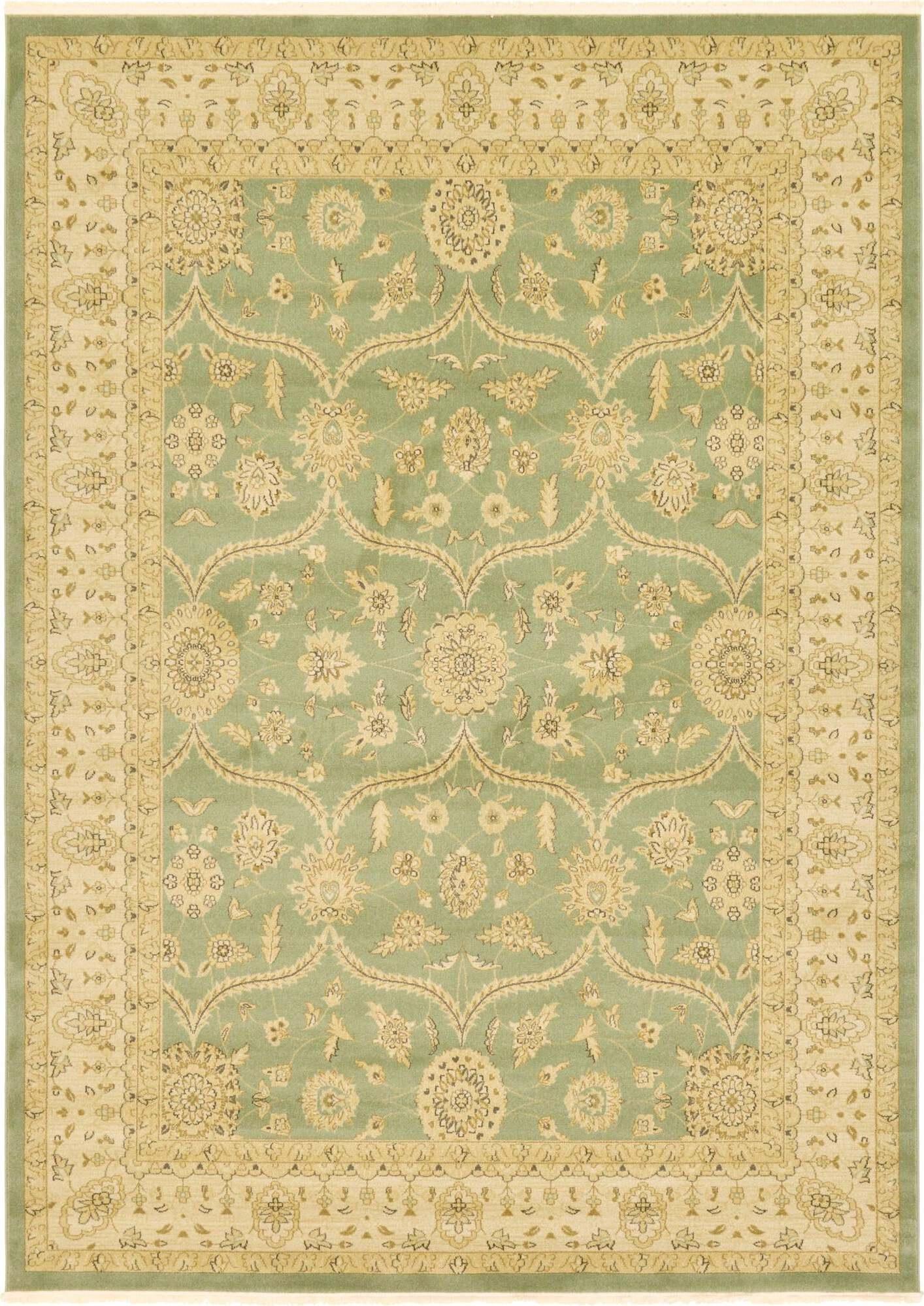 Unique Loom Indoor Rugs - Edinburgh Floral Rectangular 8x11 Rug Light Green & Beige