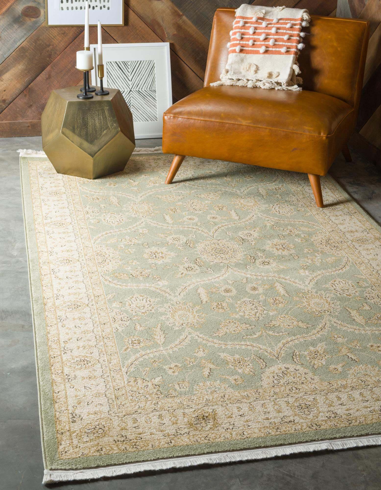 Unique Loom Indoor Rugs - Edinburgh Floral Rectangular 8x11 Rug Light Green & Beige
