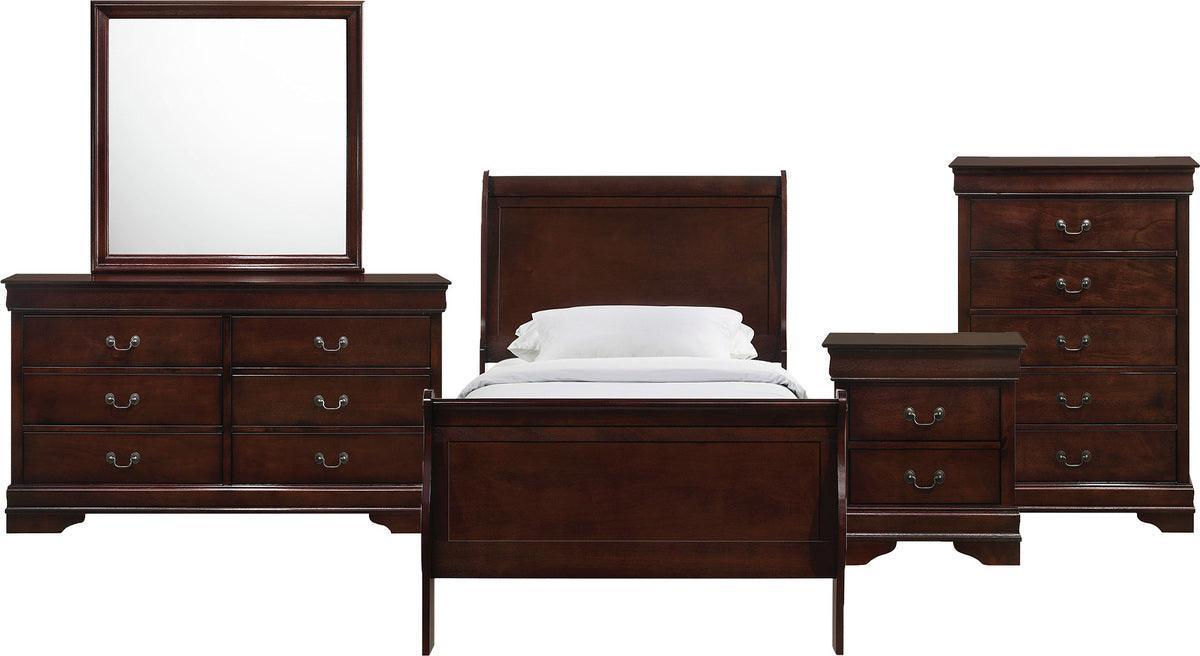 Elements Bedroom Sets - Ellington Twin Panel 5Pc Bedroom Set In Cherry