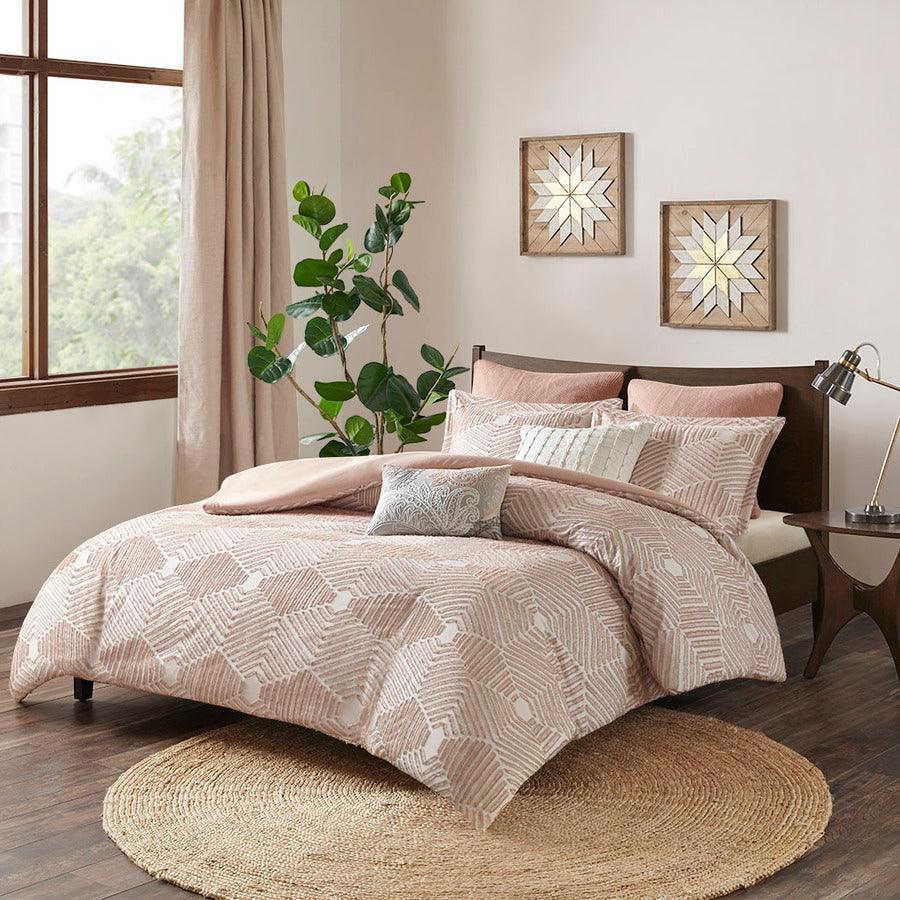 Olliix.com Duvet & Duvet Sets - Ellipse Full/Queen Cotton Jacquard Duvet Cover Set Blush