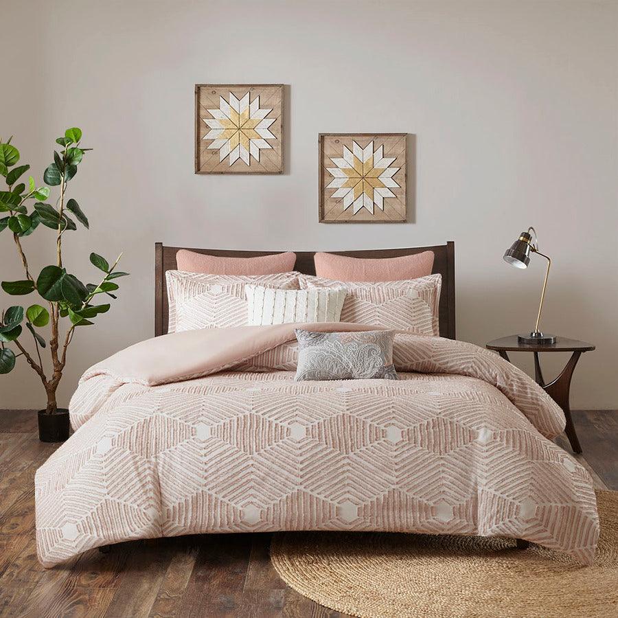 Olliix.com Duvet & Duvet Sets - Ellipse Full/Queen Cotton Jacquard Duvet Cover Set Blush