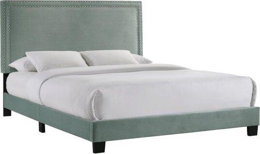 Elements Bedroom Sets - Emery Upholstered Queen Bed with Two Nightstands in Green