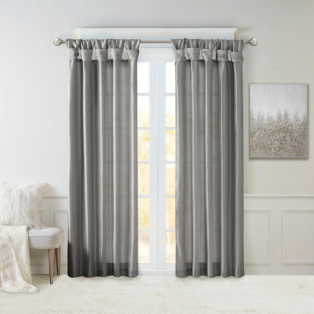 Olliix.com Curtains - Emilia 108" Twist Tab Window Curtain Collection Charcoal