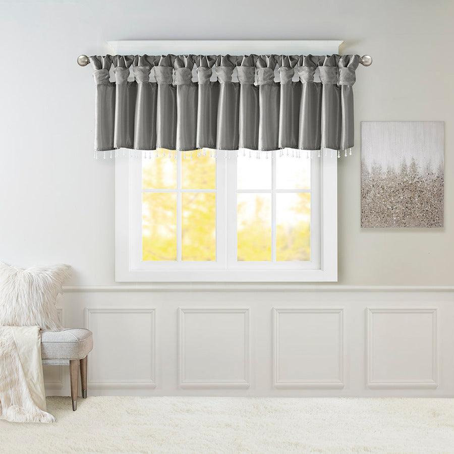 Olliix.com Curtains - Emilia Lightweight Faux Silk Valance With Beads Charcoal