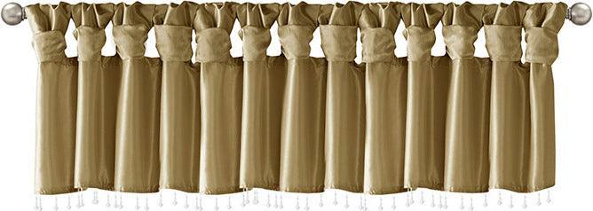 Olliix.com Curtains - Emilia Transitional Lightweight Faux Silk Valance With Beads 50"W x 26"L Bronze