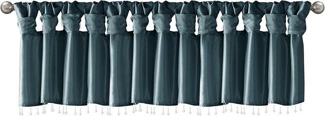 Olliix.com Curtains - Emilia Transitional Lightweight Faux Silk Valance With Beads 50"W x 26"L Teal