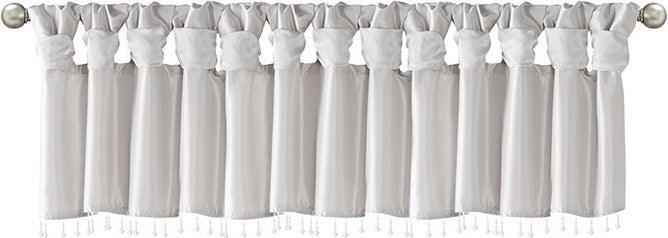 Olliix.com Curtains - Emilia Transitional Lightweight Faux Silk Valance With Beads 50x26" Silver