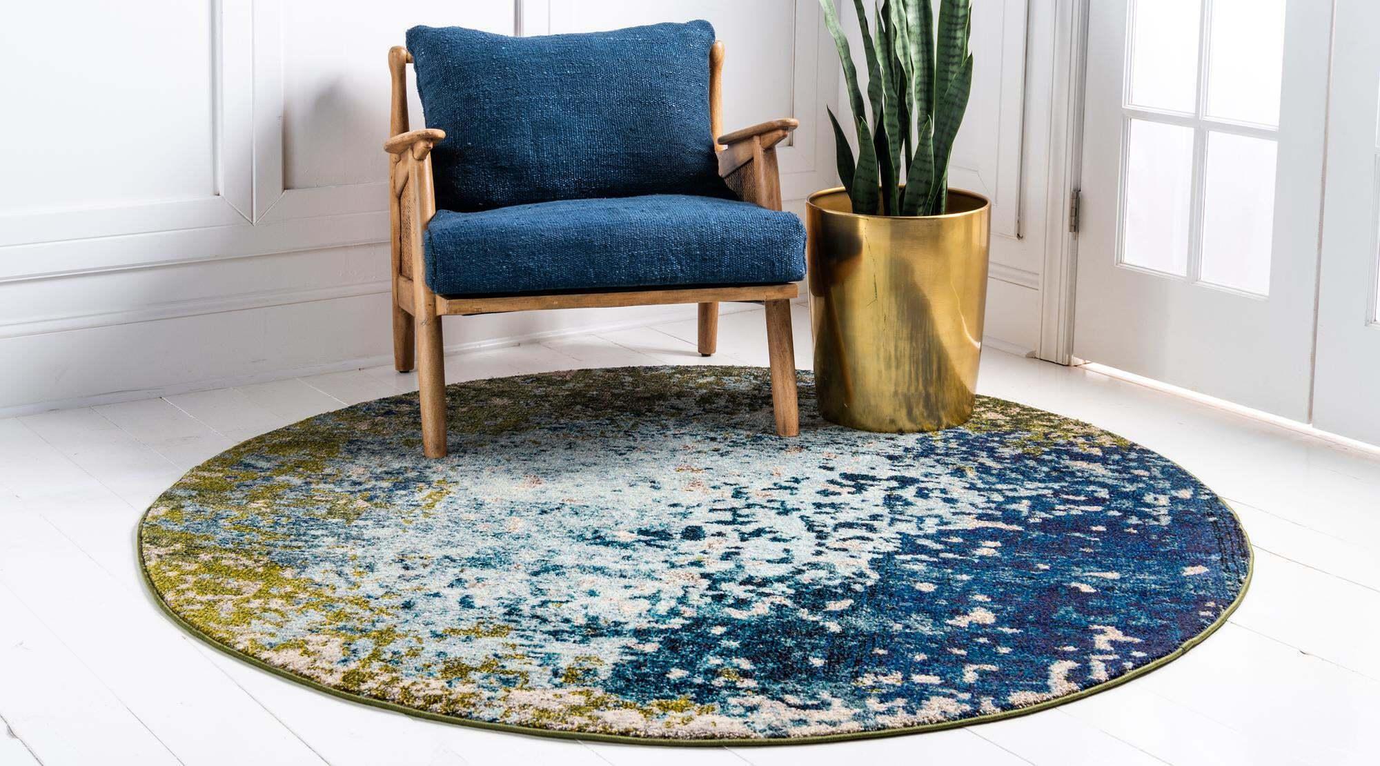 Unique Loom Indoor Rugs - Estrella Abstract 6 Ft Round Rug Blue & Multicolor