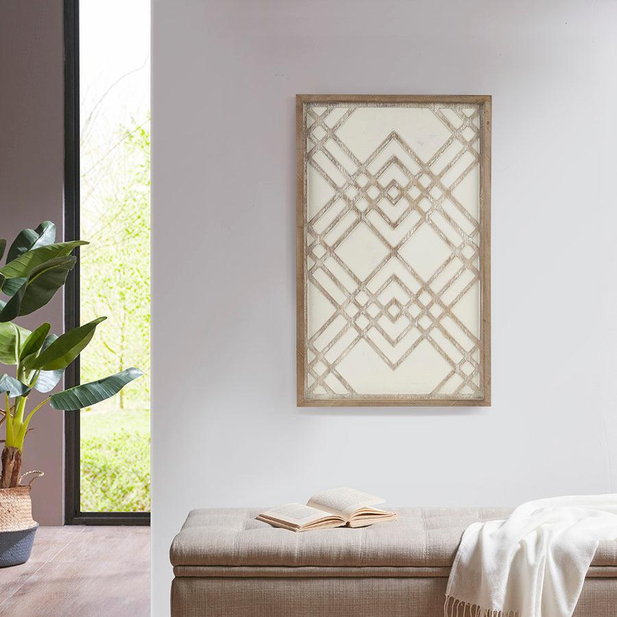 Olliix.com Wall Art - Exton Geo Carved Wood Panel Wall Decor Natural & White